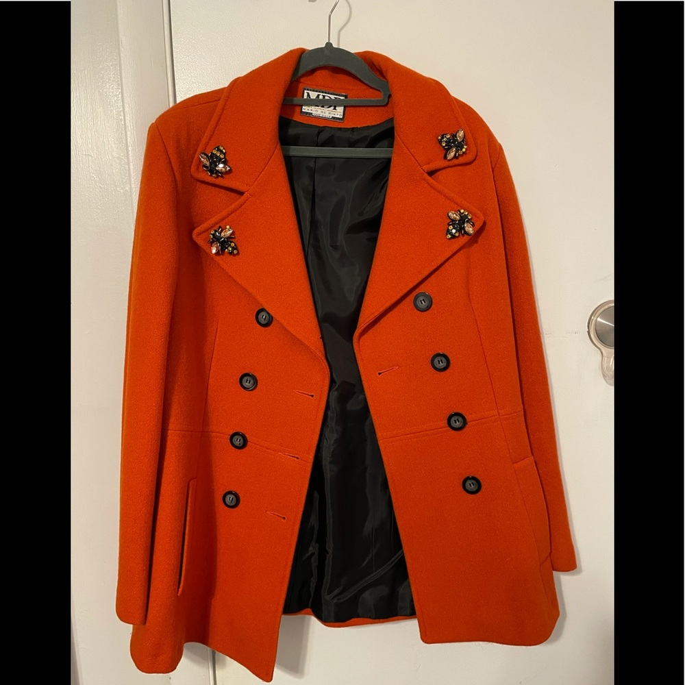 Vintage MDP Mario De Pinto Wool Blend Pea Coat Womens L Orange